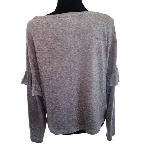 Zara Grey/Beige Knit Soft Ruffle Sleeve Sweater Top Boat Neck M Casual Comfort - Picture 4 of 10